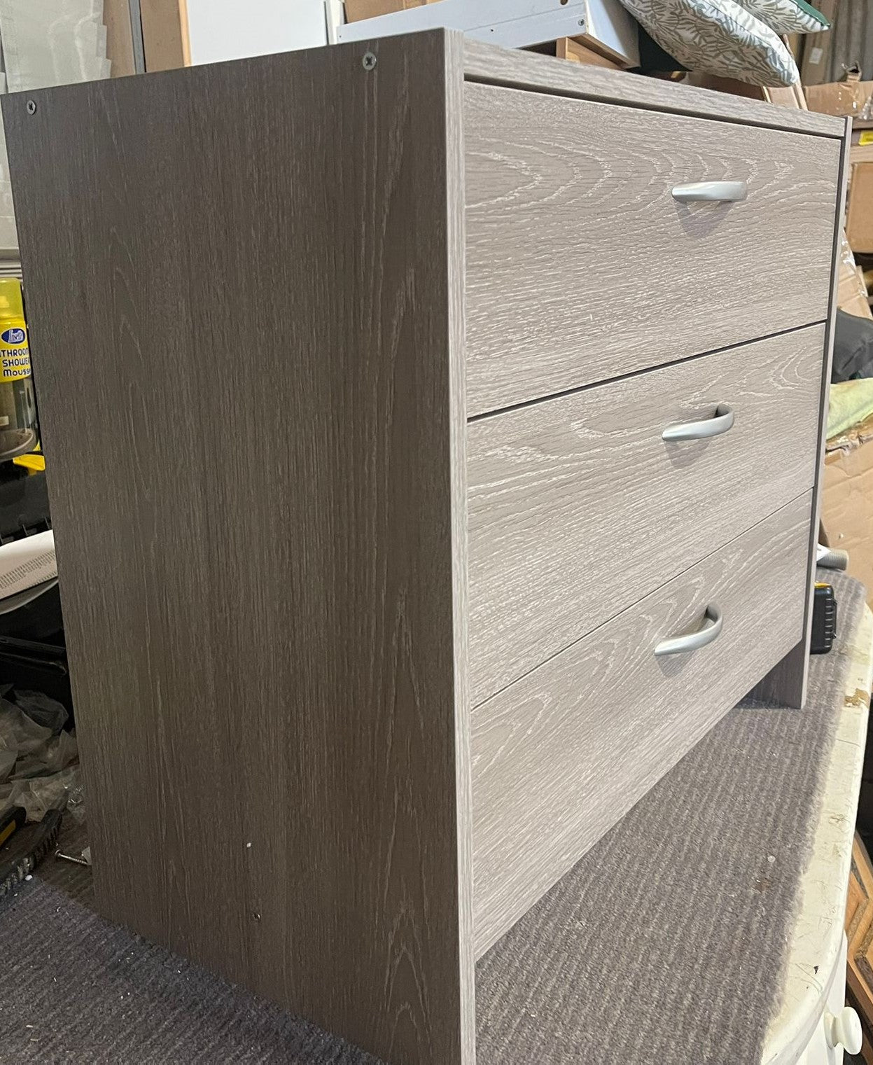 Assembled Seville 3 Drawer Chest - Grey Oak Effect